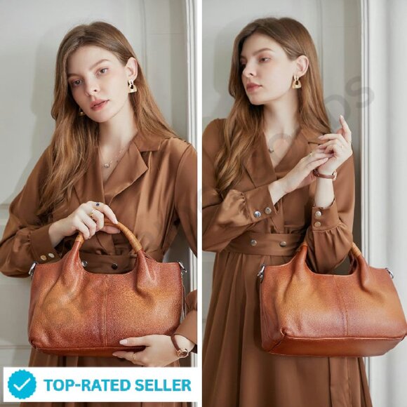 Genuine Leather Shoulder Bag Satchel Crossbody Hobo Tote Medium Size - Picture 2 of 4